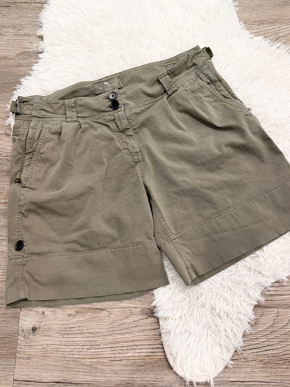 Etro Milano Pleated Utility Shorts 44 8 10 Medium Khaki Chino Gorpcore